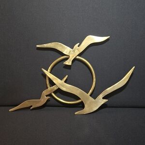 Elegant Vintage MCM Brass Seagulls Wall Sculpture